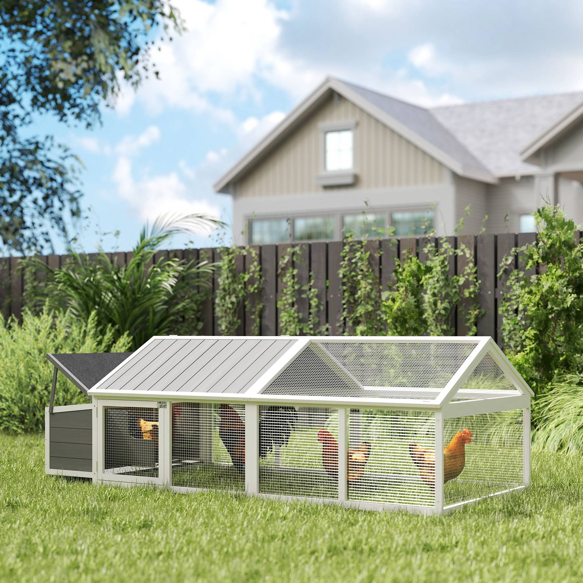 ComfortXL - Poulailler enclos bois extérieur 4 à 8 poules toit ouvrant 240x112cm blanc - ComfortXL Outdoor Living - Image 4