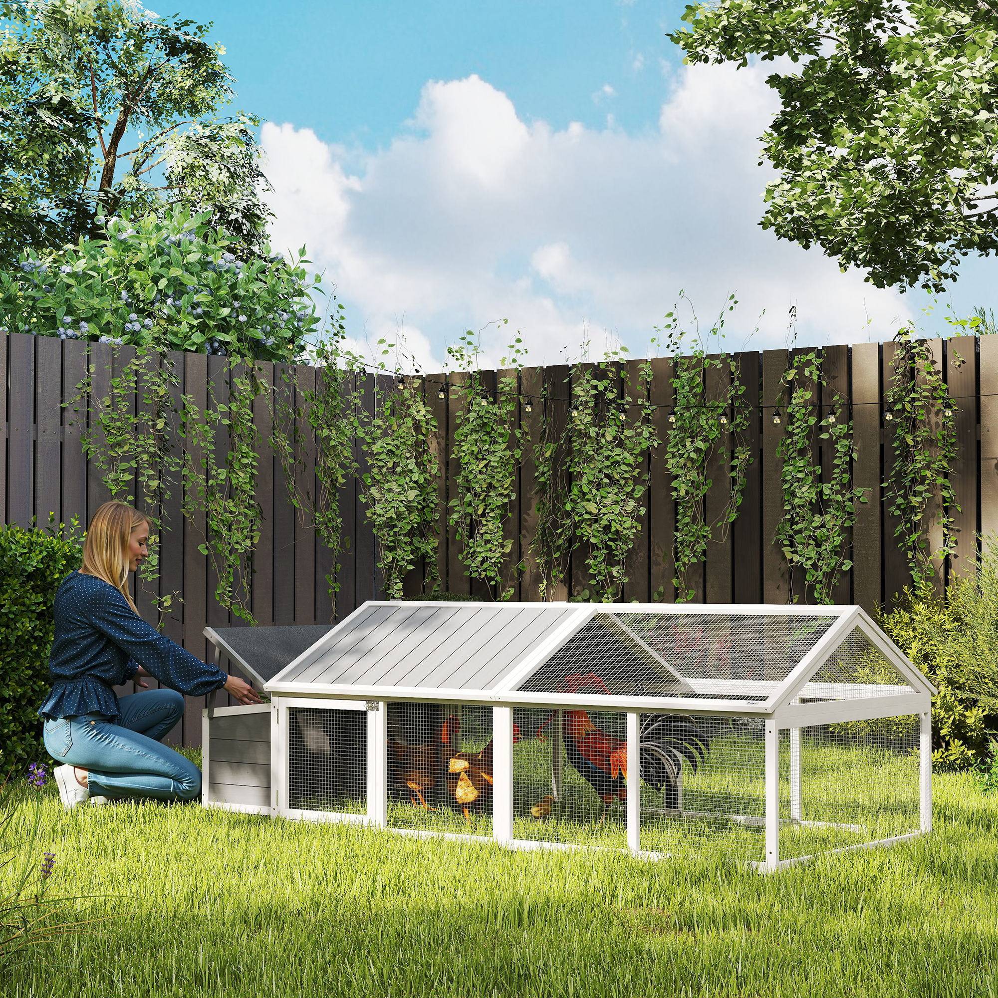 ComfortXL - Poulailler enclos bois extérieur 4 à 8 poules toit ouvrant 240x112cm blanc - ComfortXL Outdoor Living - Image 3