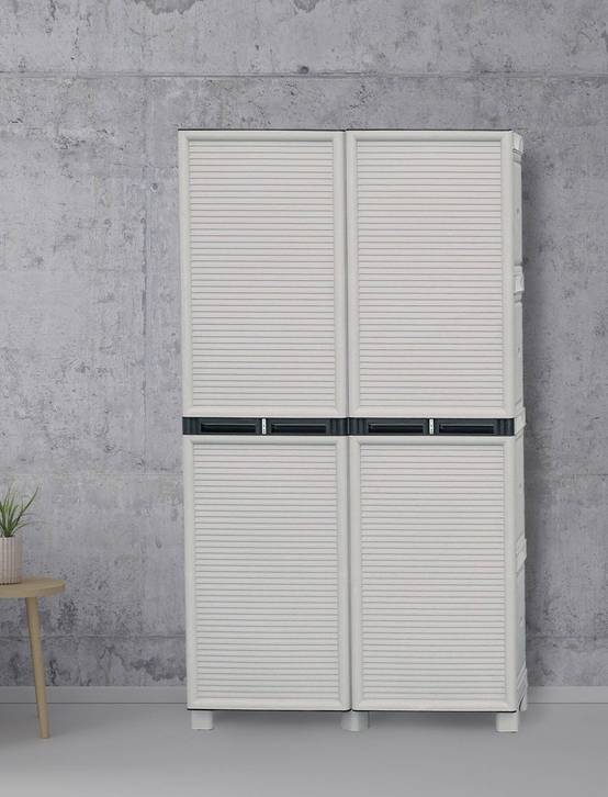 Dmora - Armoire d'extérieur Dbaldanz, Mobilier d'extérieur, Armoire de buanderie polyvalente, 100% Made in Italy, Gris clair, 100x39h172 cm - Dmora - Image 2