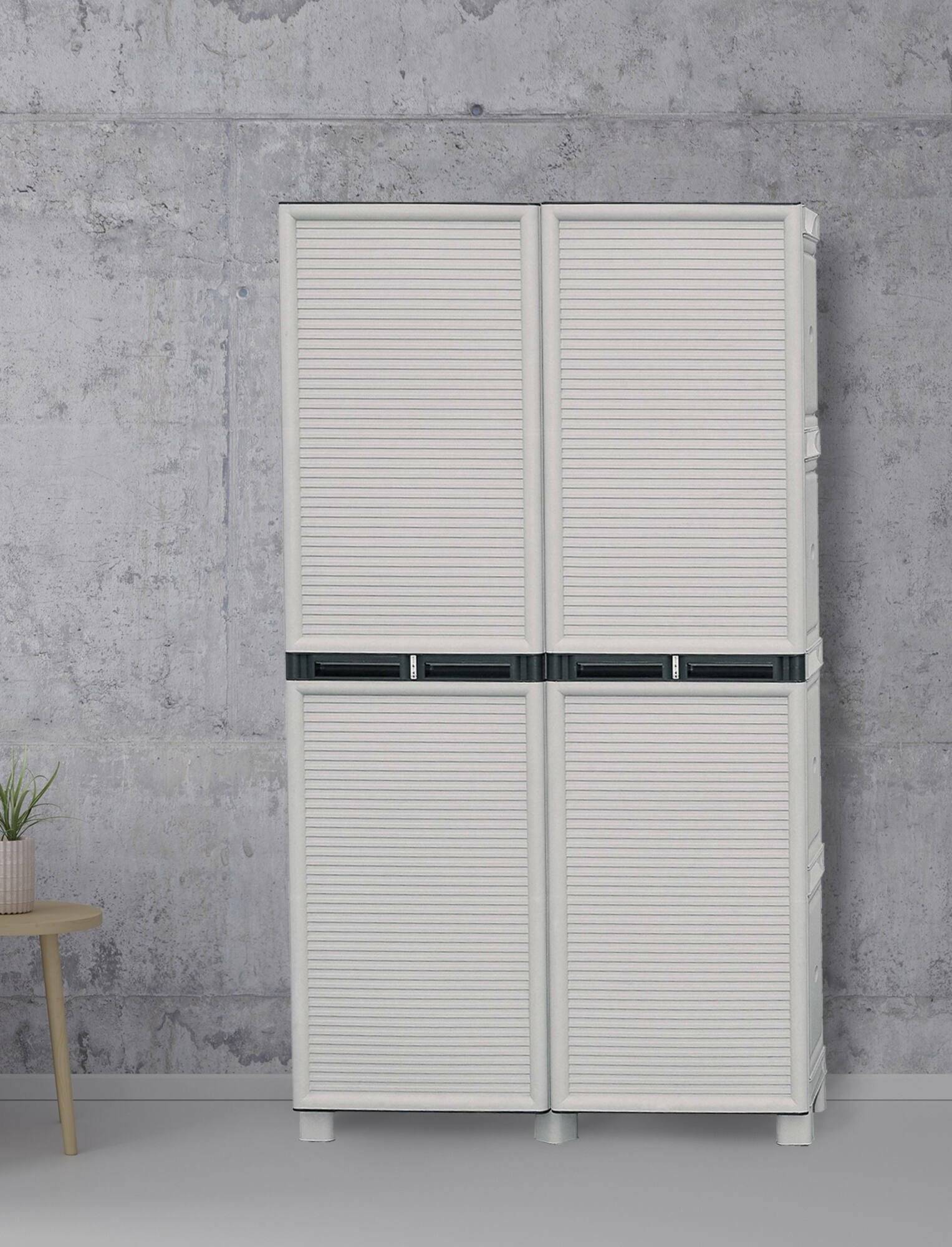 Dmora - Armoire d'extérieur Dbaldanz, Mobilier d'extérieur, Armoire de buanderie polyvalente, 100% Made in Italy, Gris clair, 100x39h172 cm - Dmora - Image 2