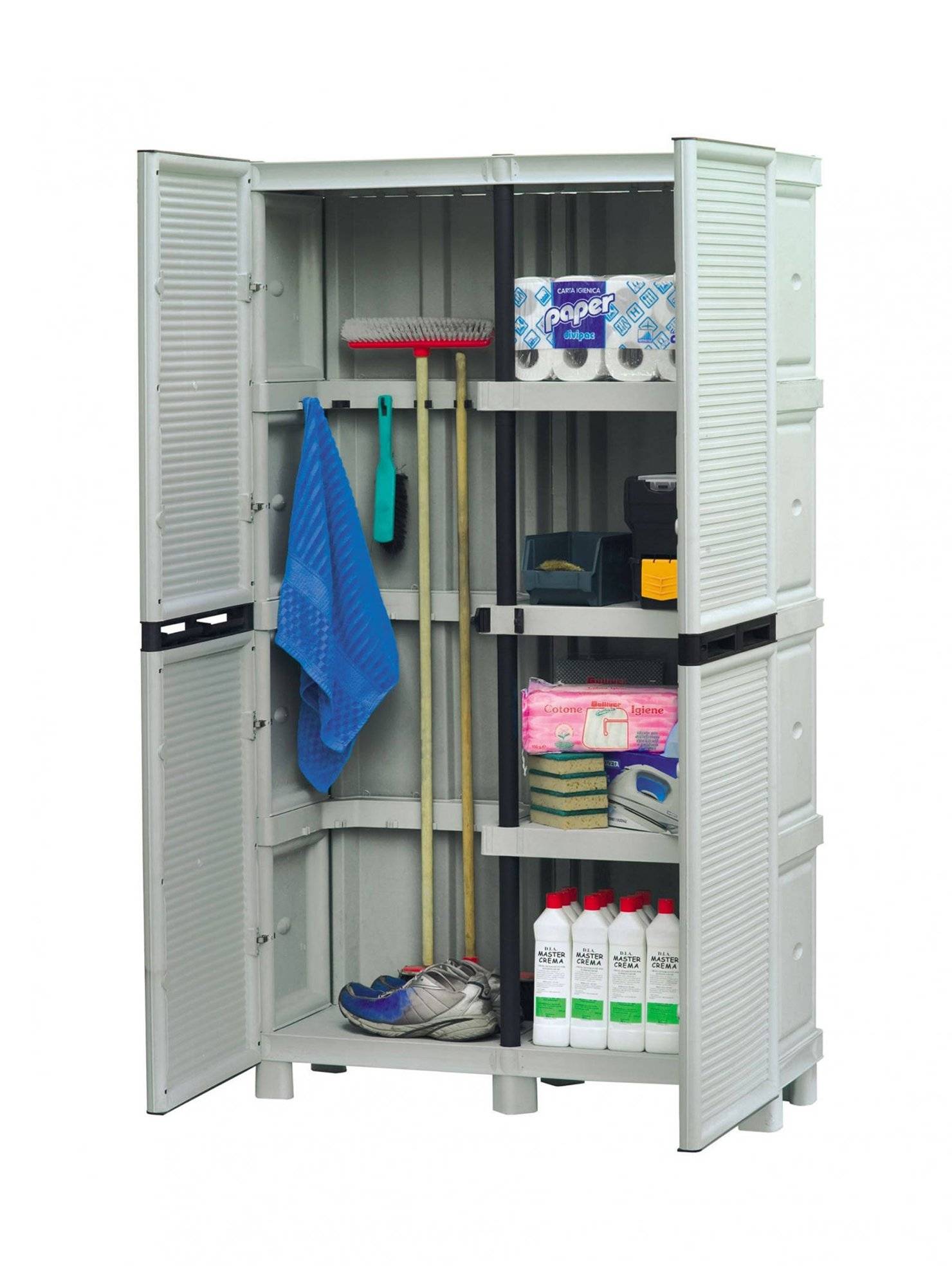 Dmora - Armoire d'extérieur Dbaldanz, Mobilier d'extérieur, Armoire de buanderie polyvalente, 100% Made in Italy, Gris clair, 100x39h172 cm - Dmora - Image 4