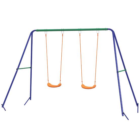Balançoire multicolore 2 sièges structure métal anti-UV charge 90kg enfants 3–8 ans - Image 2
