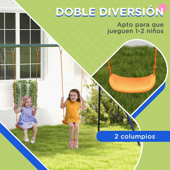 Balançoire multicolore 2 sièges structure métal anti-UV charge 90kg enfants 3–8 ans - Image 6