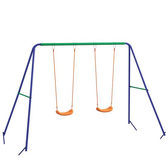 Balançoire multicolore 2 sièges structure métal anti-UV charge 90kg enfants 3–8 ans - Image 1
