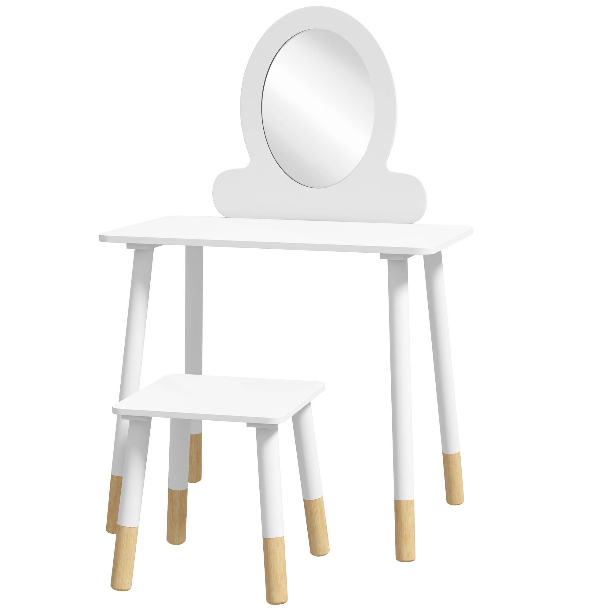 Sans Marque - Coiffeuse pour filles dès 3 ans, avec tabouret et miroir, design simple, blanche. - Image 2