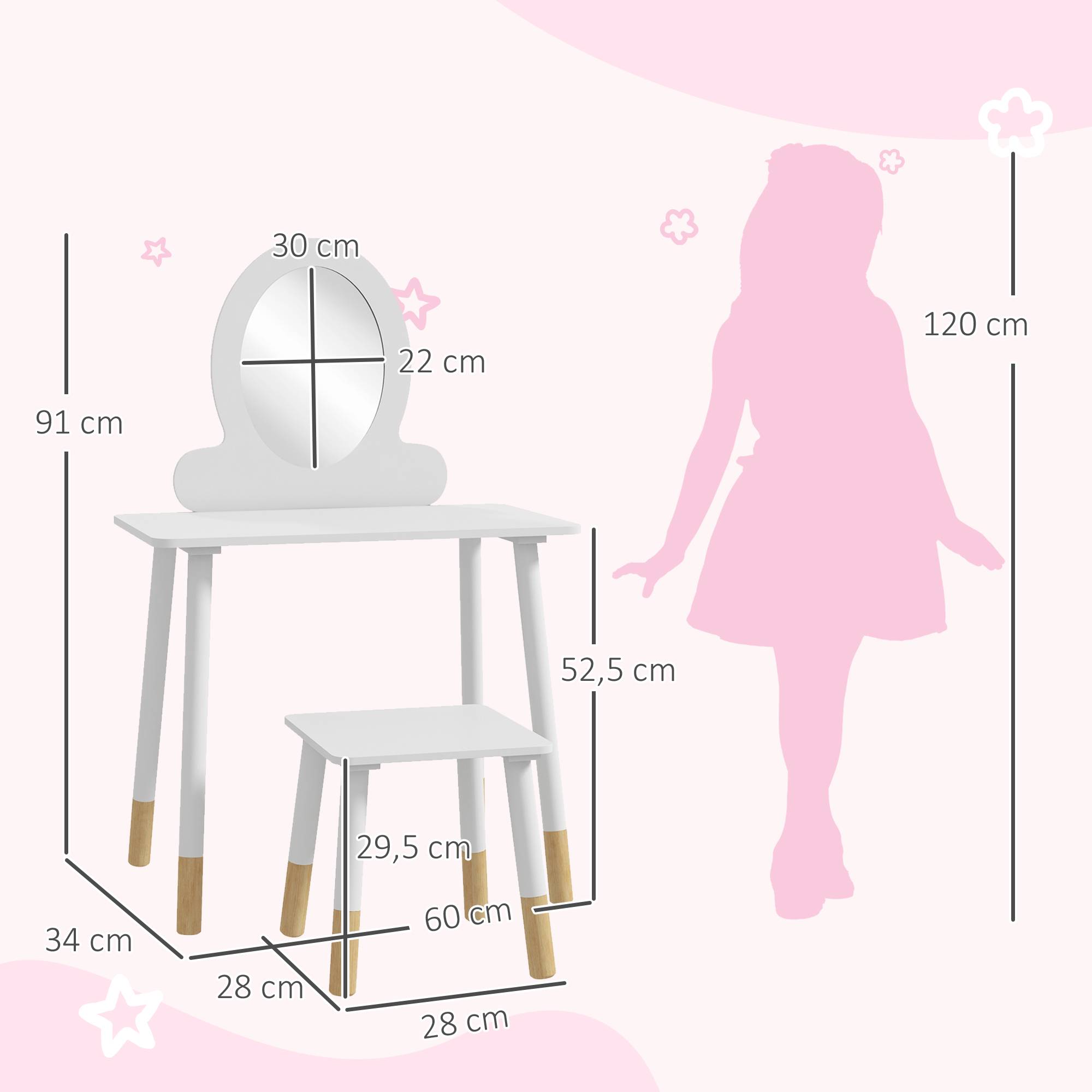 Sans Marque - Coiffeuse pour filles dès 3 ans, avec tabouret et miroir, design simple, blanche. - Image 5
