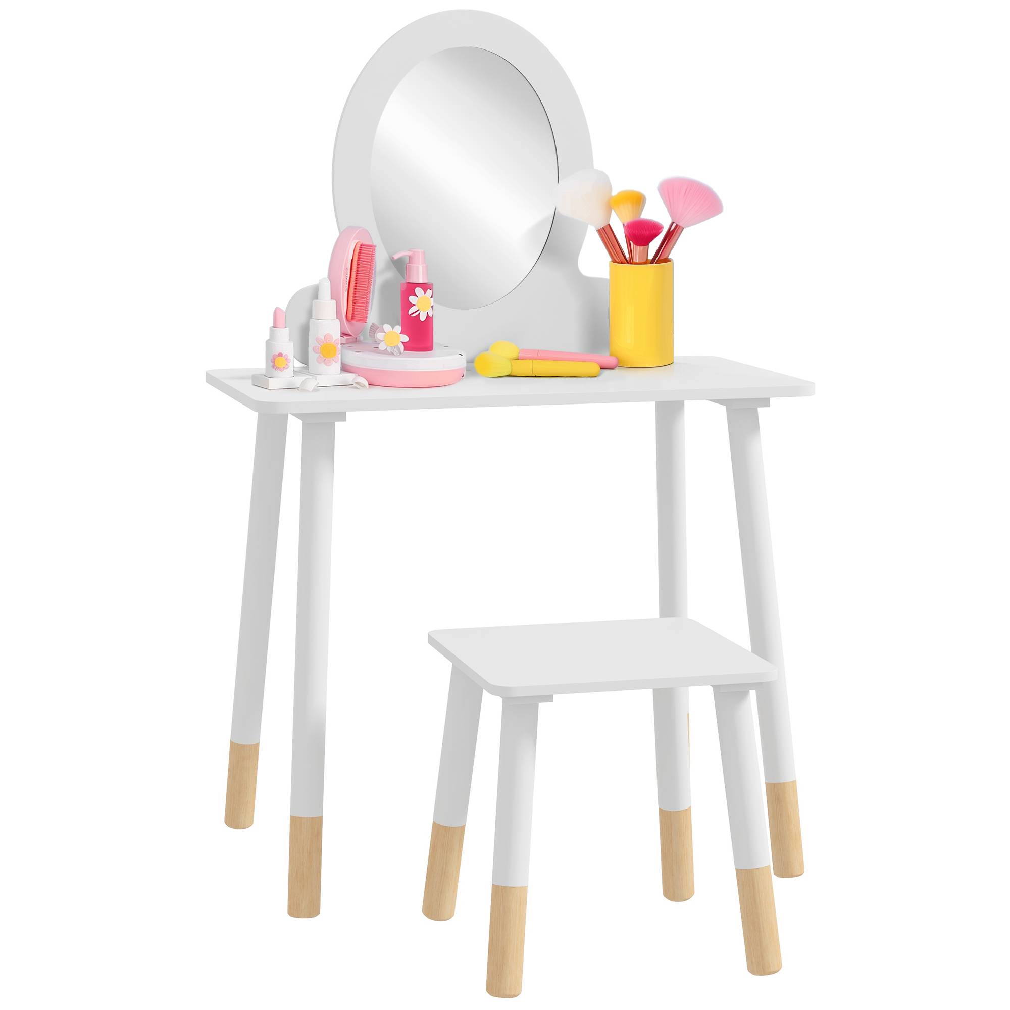 Sans Marque - Coiffeuse pour filles dès 3 ans, avec tabouret et miroir, design simple, blanche. - Image 1