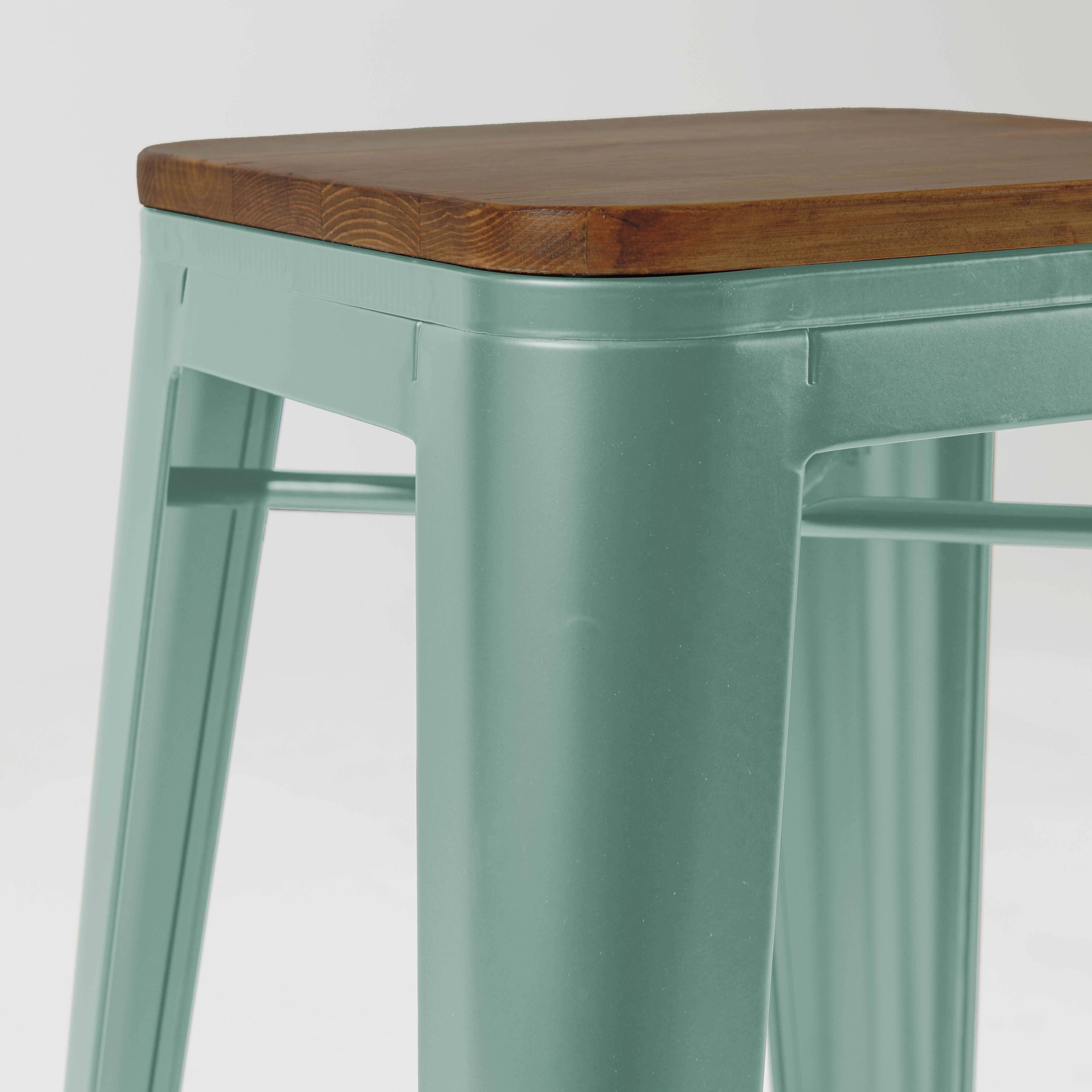 Oviala - Lot de 4 tabourets de bar en métal mat vert gris et bois Indus - Oviala - Image 3