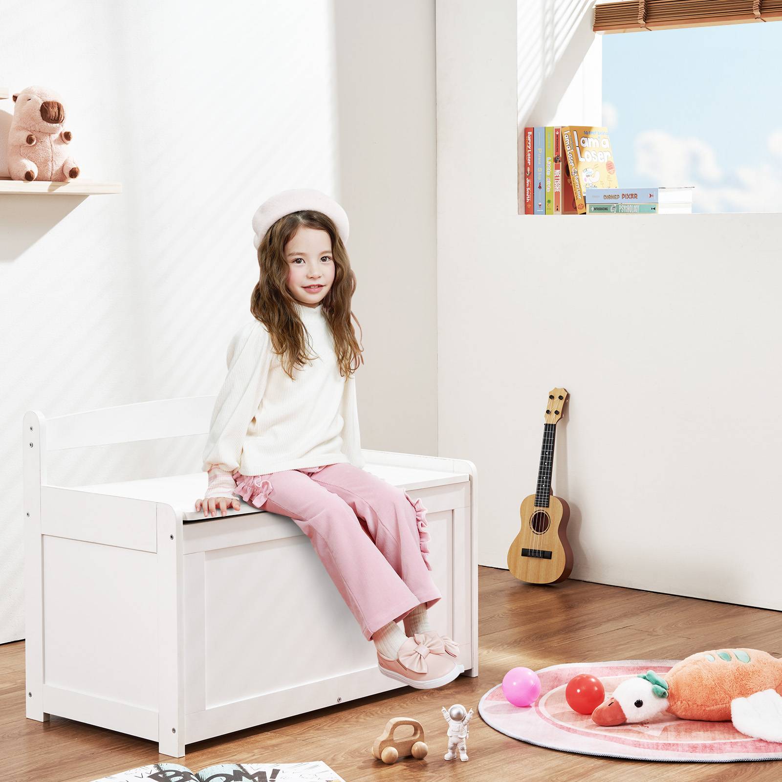 Coffre à jouets en bois / Coffre de rangement avec frein / Banc MINNIE