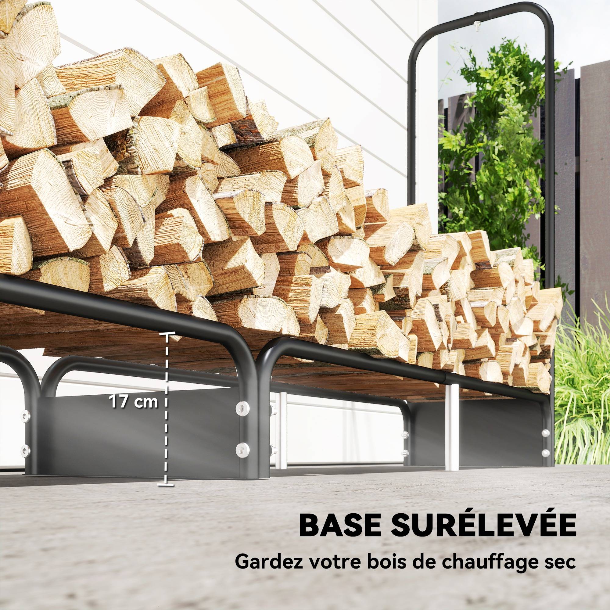 Abri bois de chauffage acier robuste pour terrasse protection imperméable 260cm noir - ComfortXL Outdoor Living - Image 8
