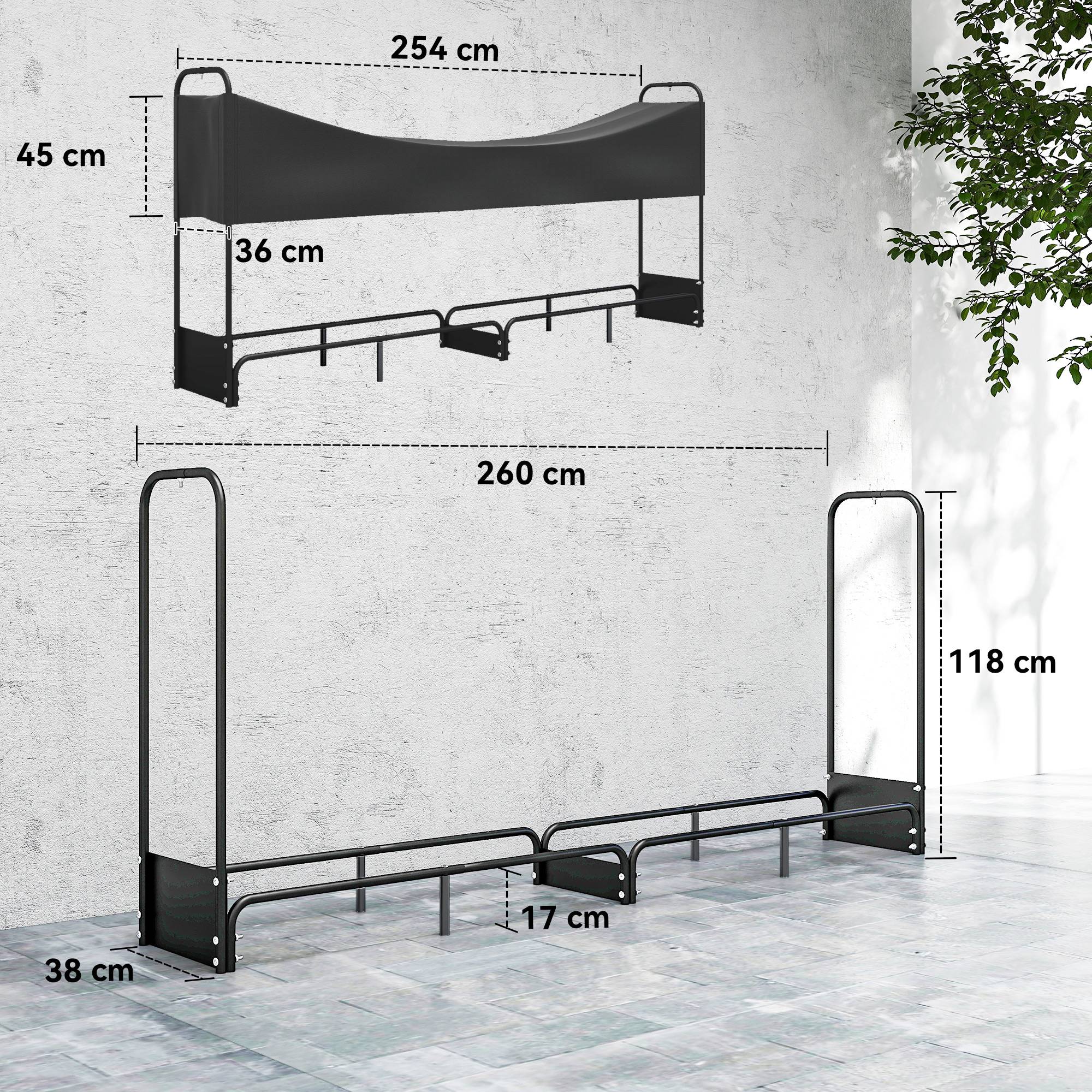 Abri bois de chauffage acier robuste pour terrasse protection imperméable 260cm noir - ComfortXL Outdoor Living - Image 5