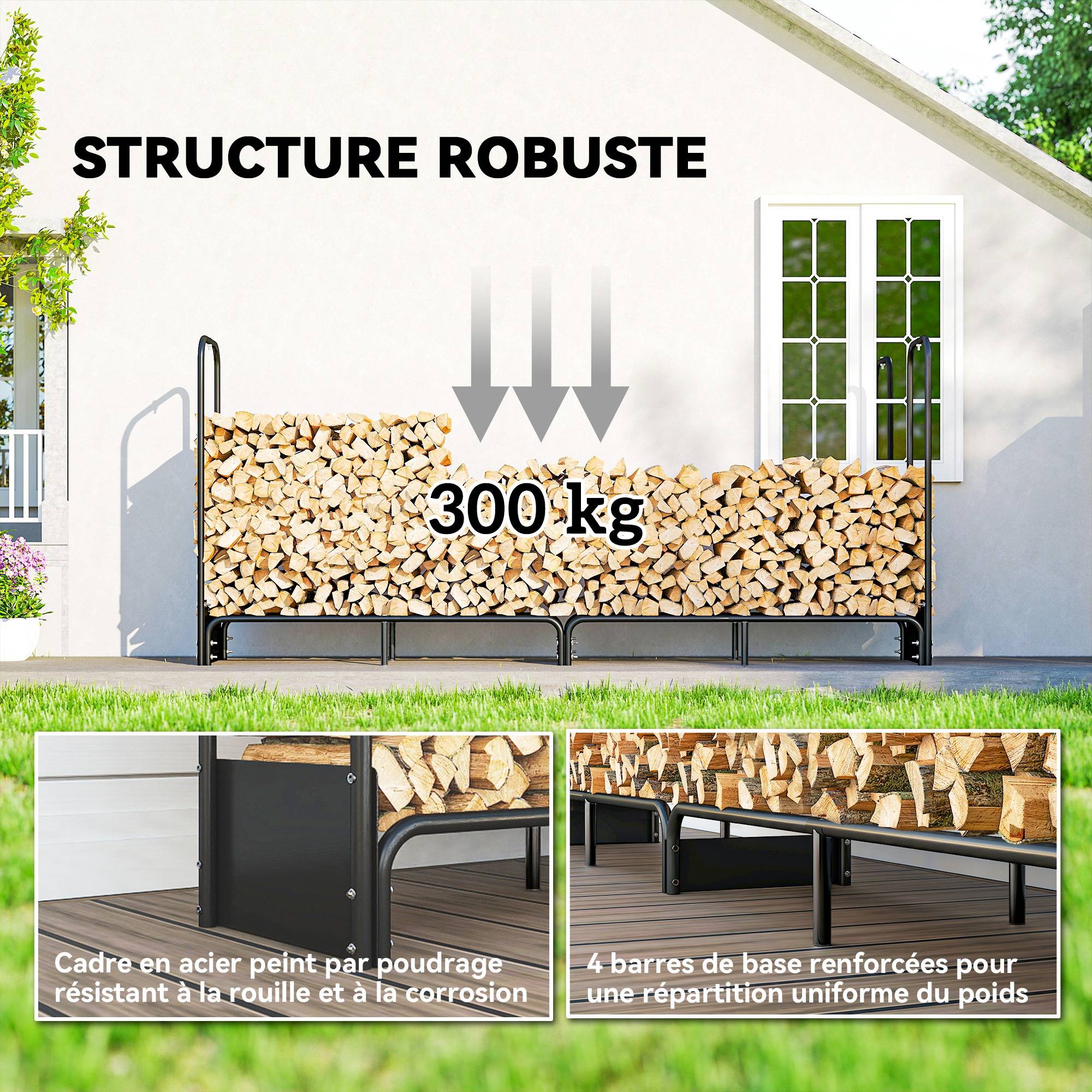 Abri bois de chauffage acier robuste pour terrasse protection imperméable 260cm noir - ComfortXL Outdoor Living - Image 6