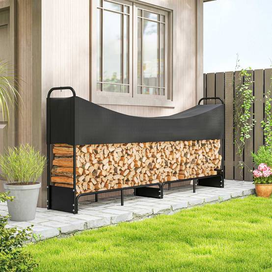 Abri bois de chauffage acier robuste pour terrasse protection imperméable 260cm noir - ComfortXL Outdoor Living - Image 4