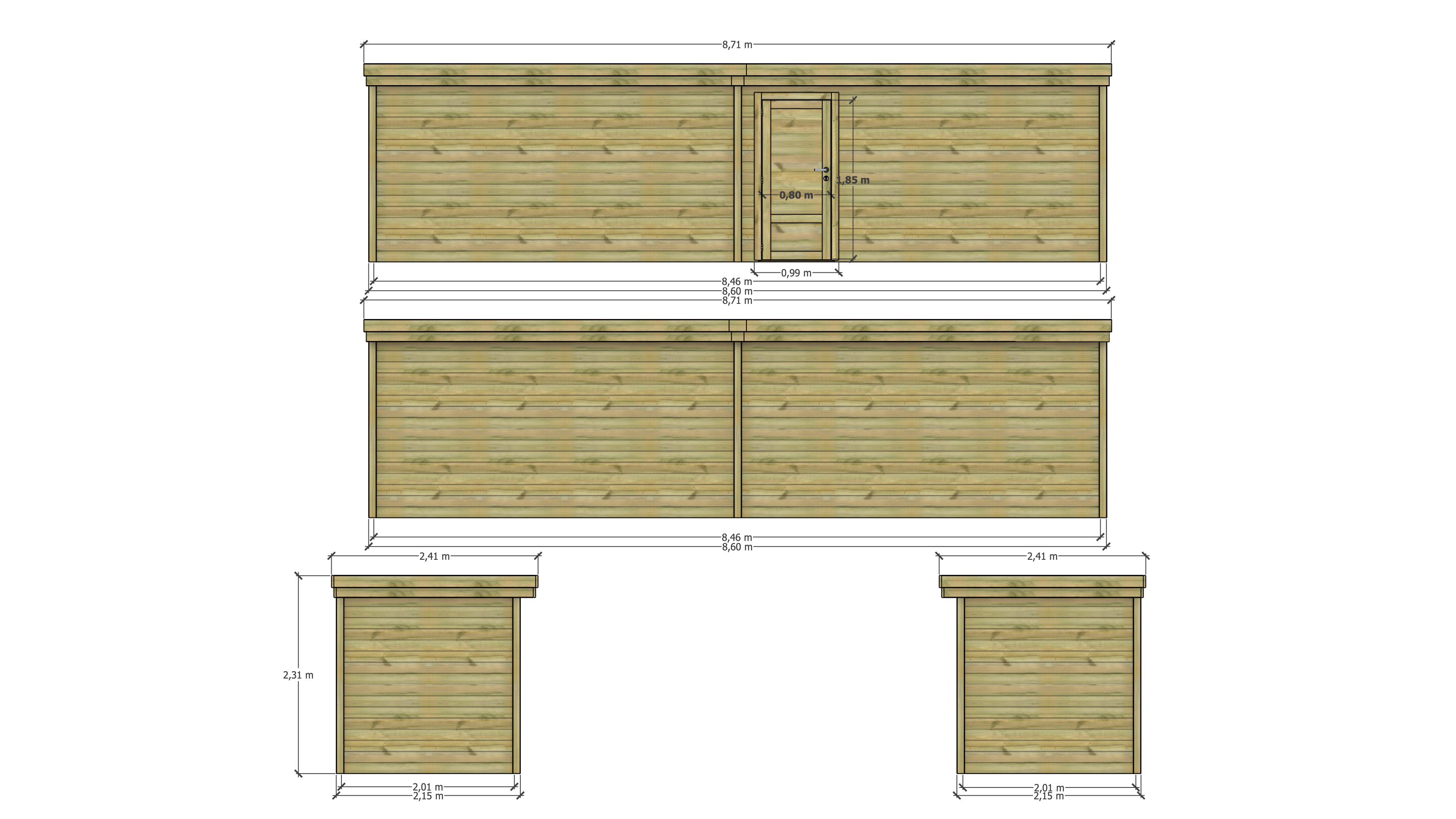 Abri Français - ABRI DE JARDIN bois Pin traité autoclave 27mm - 8,595x2,14m / 18m2 - Bac acier - Abri Français - Image 4