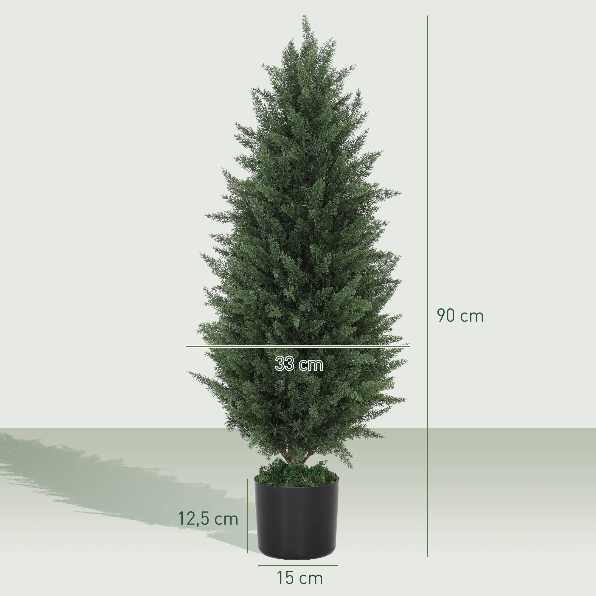 Sans Marque - Lot 2 cyprès artificiels, 831 feuilles, pot ciment, résistant UV, 90 cm, vert - Image 5