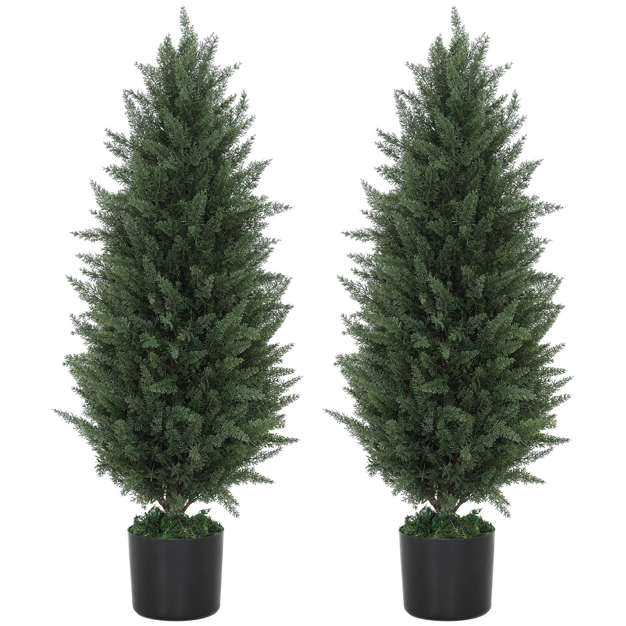 Sans Marque - Lot 2 cyprès artificiels, 831 feuilles, pot ciment, résistant UV, 90 cm, vert - Image 1