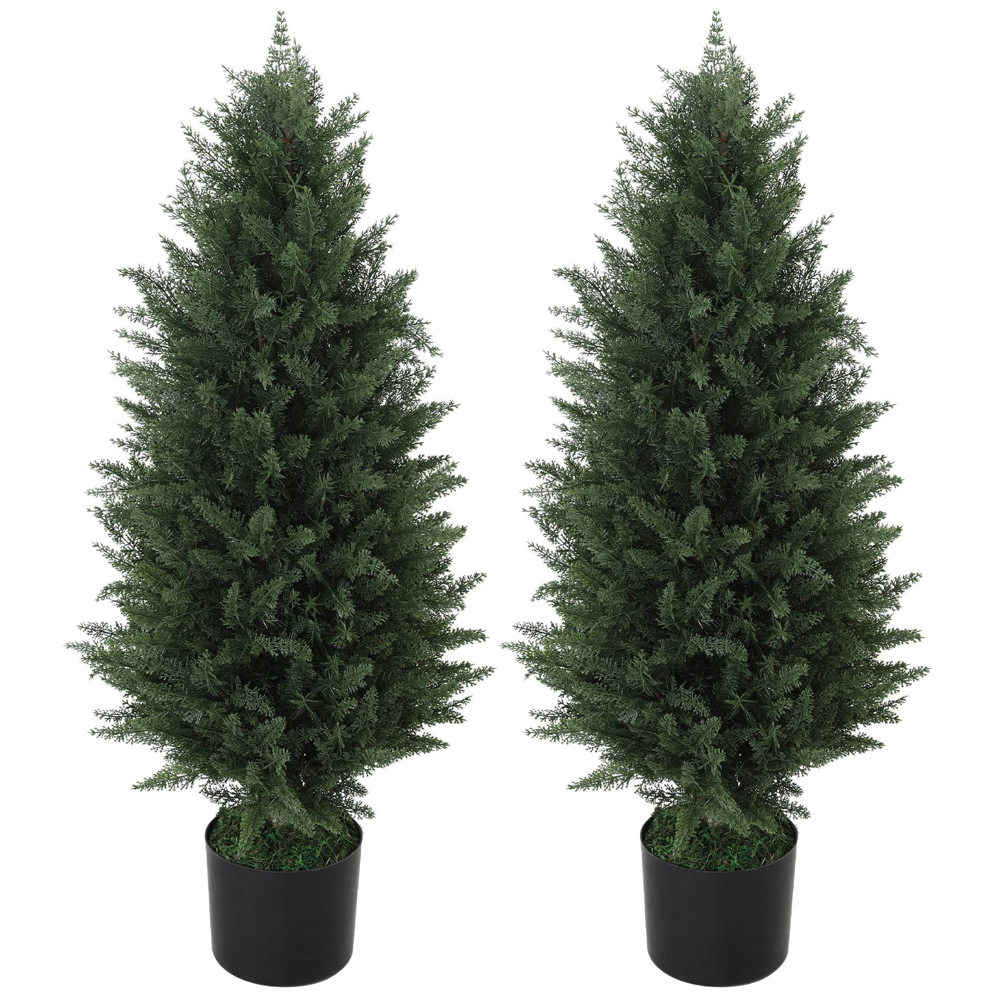 Sans Marque - Lot 2 cyprès artificiels, 831 feuilles, pot ciment, résistant UV, 90 cm, vert - Image 2