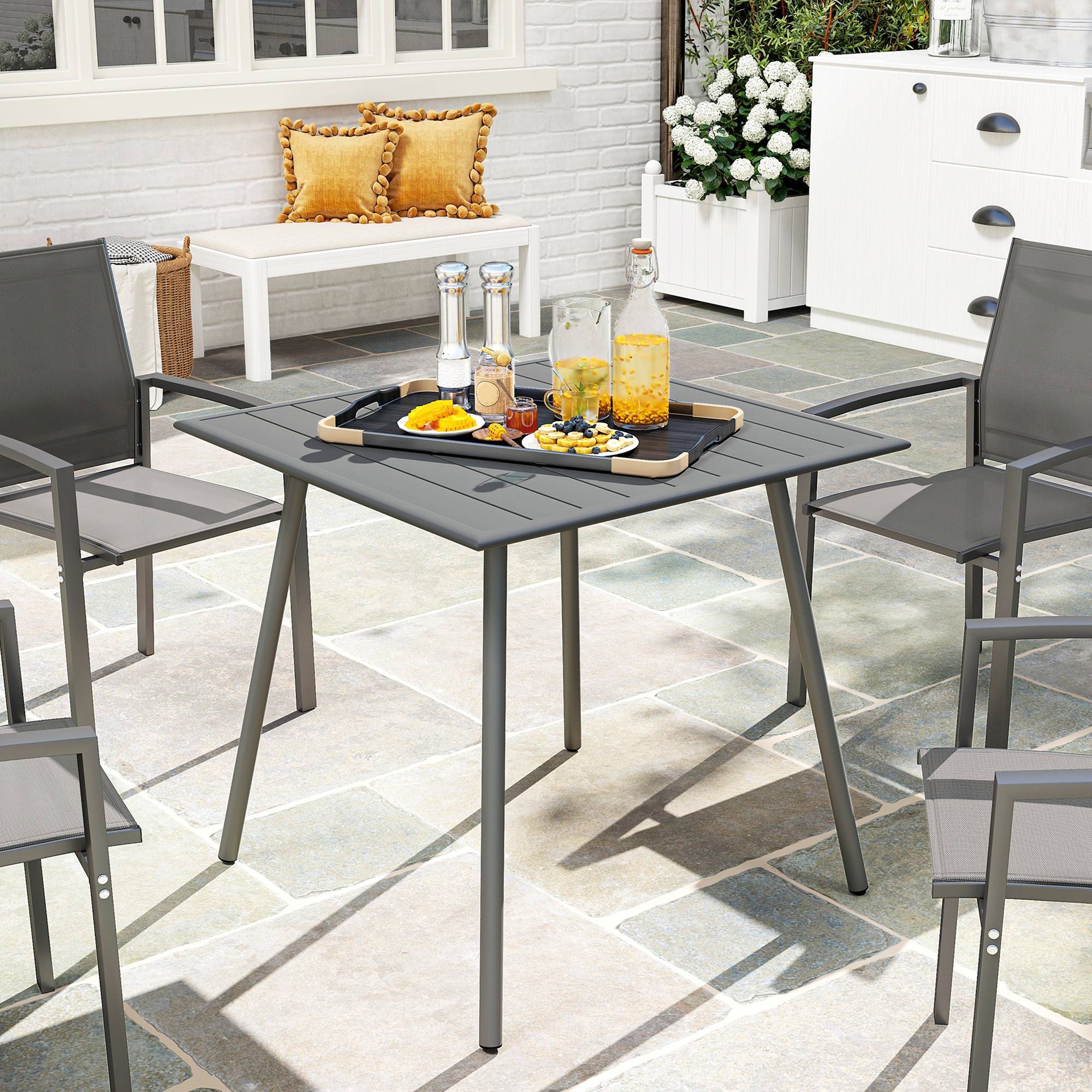 Table de repas extérieure acier gris 80 x 80 x 74 cm - PANGIVO - Image 4