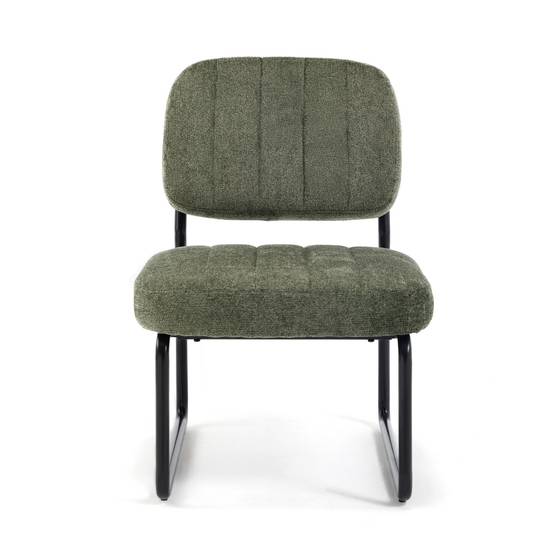 Sicaan Fauteuil kaki rembourré pieds métal noir et tissu chenille - PAOLA - Image 3