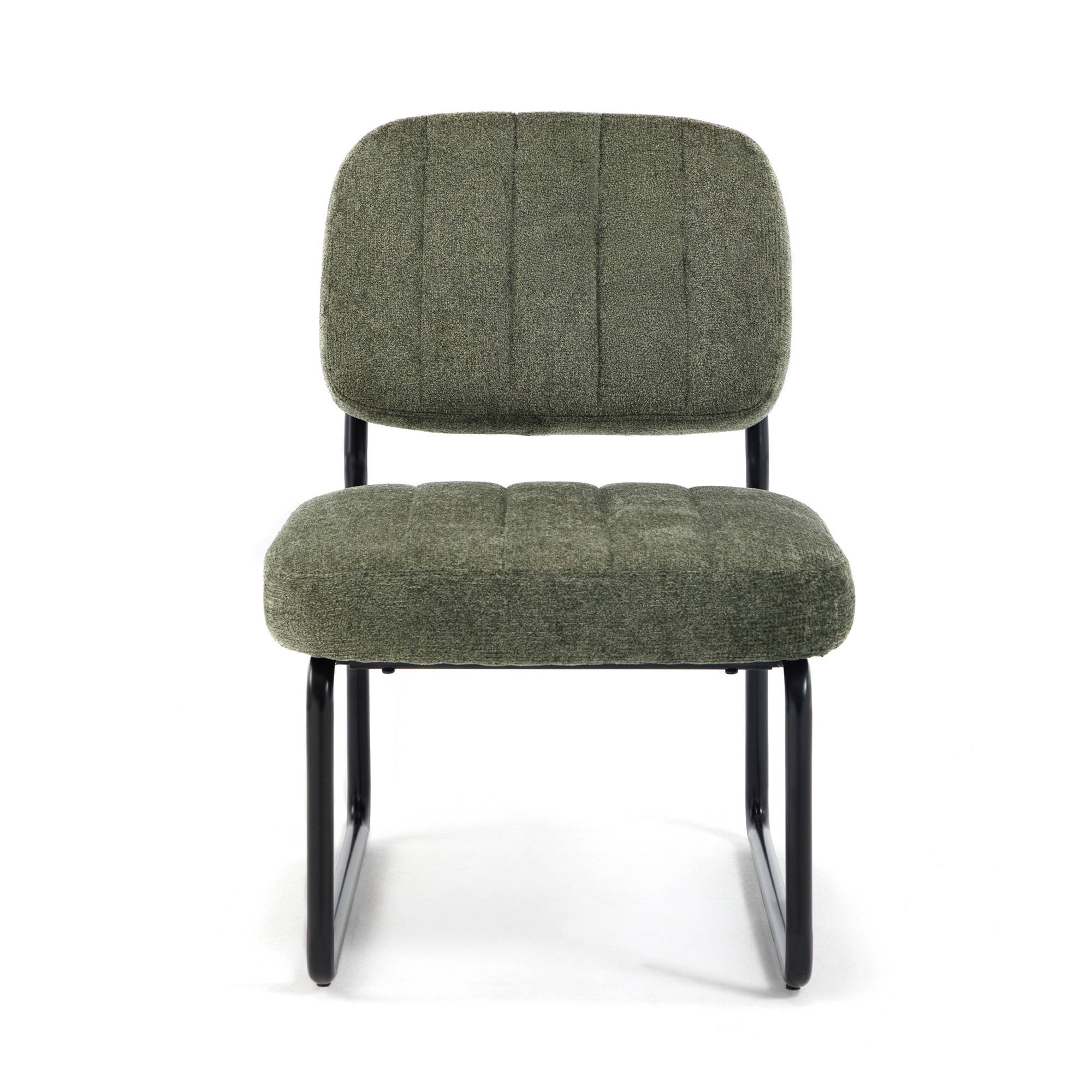Sicaan Fauteuil kaki rembourré pieds métal noir et tissu chenille - PAOLA - Image 3