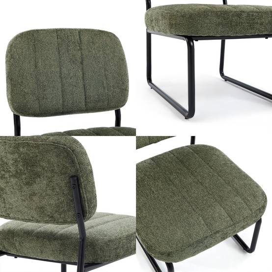 Sicaan Fauteuil kaki rembourré pieds métal noir et tissu chenille - PAOLA - Image 7