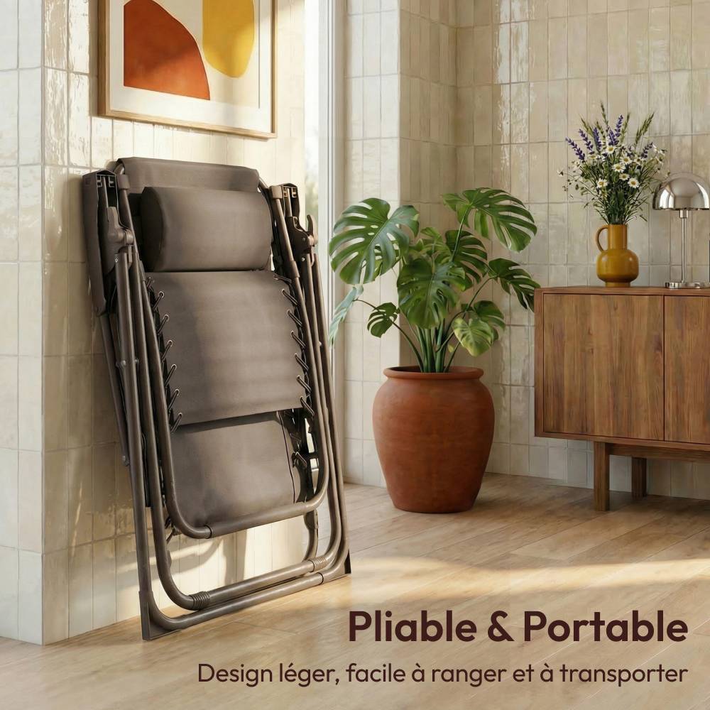 Lot de 2 chaises pliantes Zéro Gravité taupe d'exterieur CASABEL - Image 5
