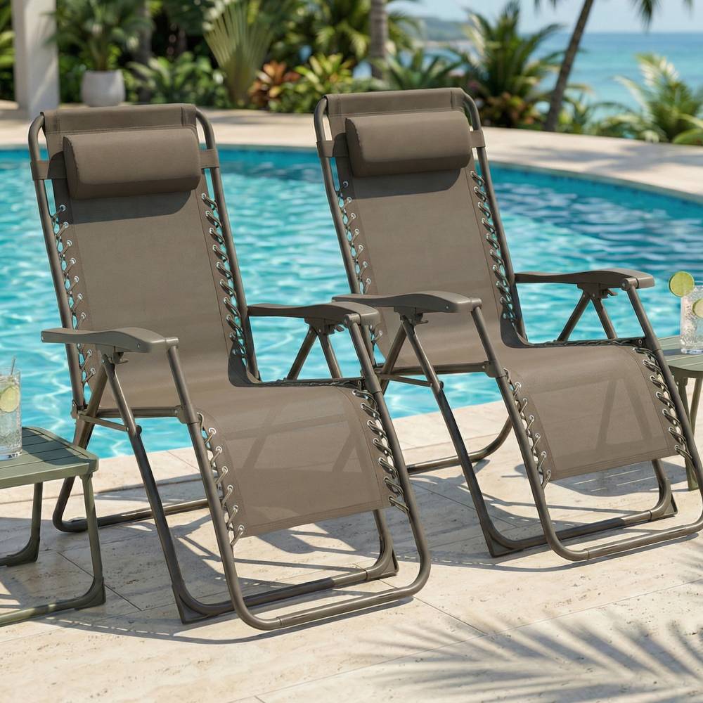Lot de 2 chaises pliantes Zéro Gravité taupe d'exterieur CASABEL - Image 1