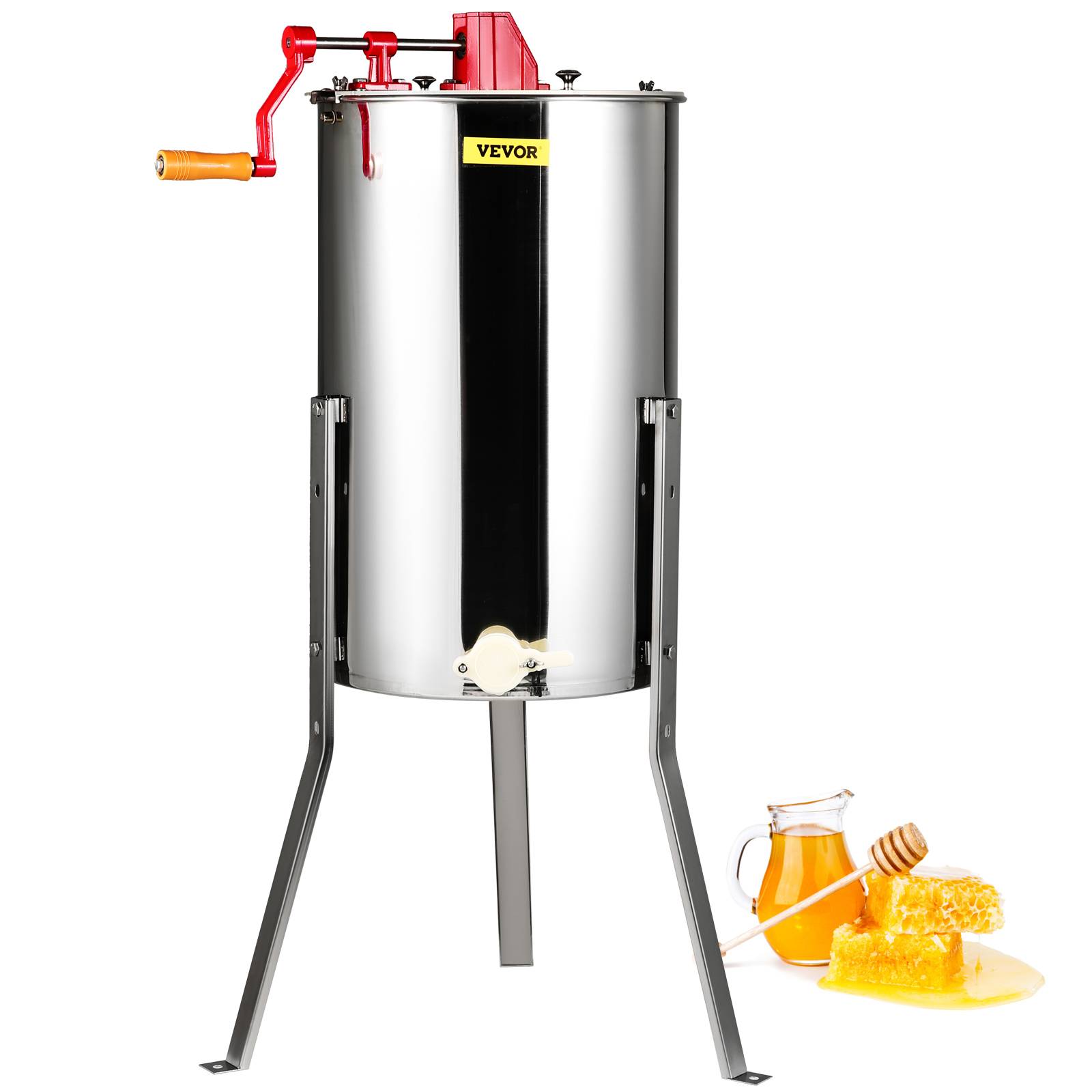 Extracteur de miel manuel 3 cadres inox, couvercle, hauteur réglable, apiculture. - Image 1