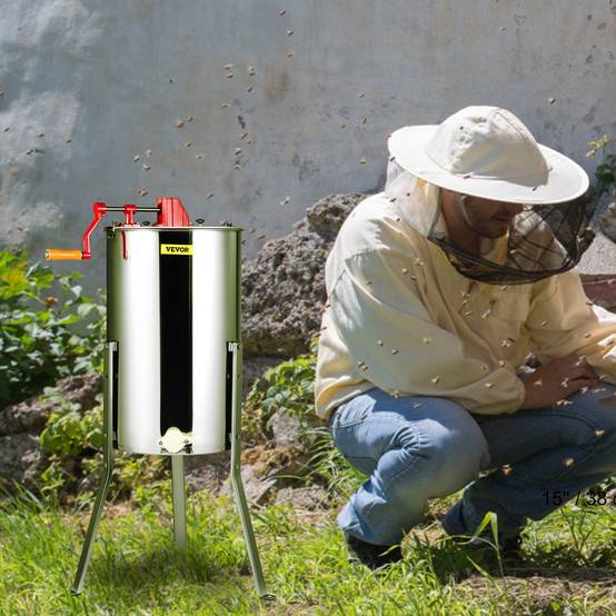 Extracteur de miel manuel 3 cadres inox, couvercle, hauteur réglable, apiculture. - Image 8