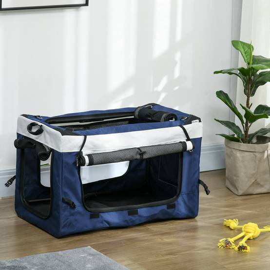 Poussette pour chiens pliable avec wagon amovible, 4 portes à fermeture éclair, 2 sangles de sécurité et coussin Bleu - Image 10