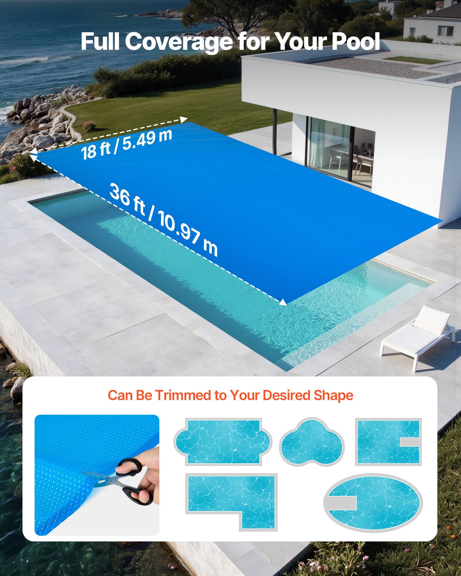 Vevor - VEVOR Bâche solaire piscine 11 x 5,5 m, 0,2 mm, bulles, polyéthylène, chauffe et retient la chaleur, bleu. - Image 2