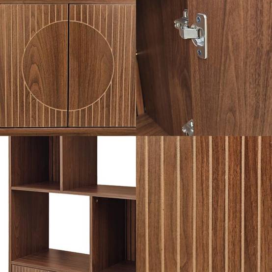 Sicaan Bibliothèque scandinave H.180cm, 2 portes et 6 niches finition noyer - LILA - Image 4