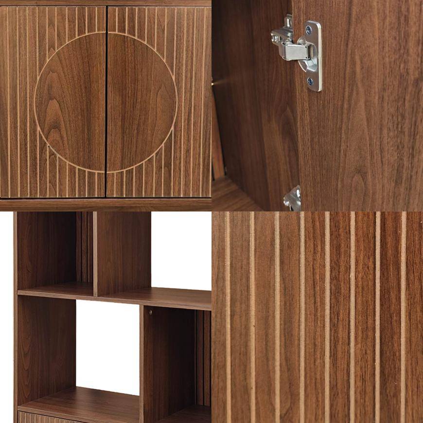 Sicaan Bibliothèque scandinave H.180cm, 2 portes et 6 niches finition noyer - LILA - Image 4