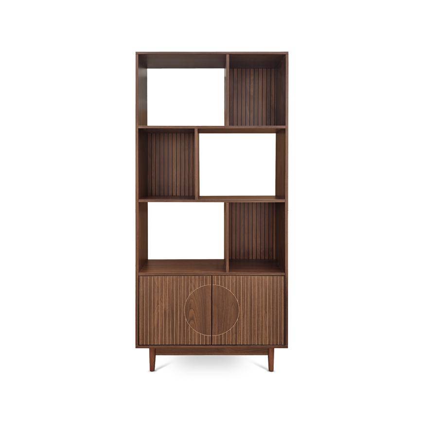 Sicaan Bibliothèque scandinave H.180cm, 2 portes et 6 niches finition noyer - LILA - Image 3