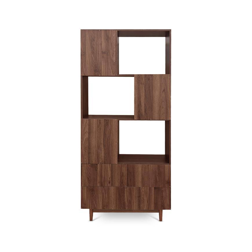Sicaan Bibliothèque scandinave H.180cm, 2 portes et 6 niches finition noyer - LILA - Image 8