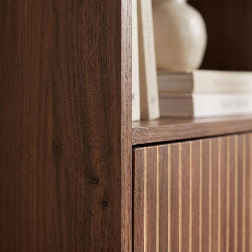 Sicaan Bibliothèque scandinave H.180cm, 2 portes et 6 niches finition noyer - LILA - Image 7