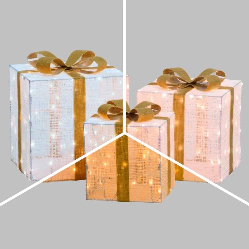 Lotti - Lot 3 Paquets Cadeaux Lumineux 3D H40/35/30cm 240 LED Dual Blanc Chaud/Froid IP44 Lotti - Image 1