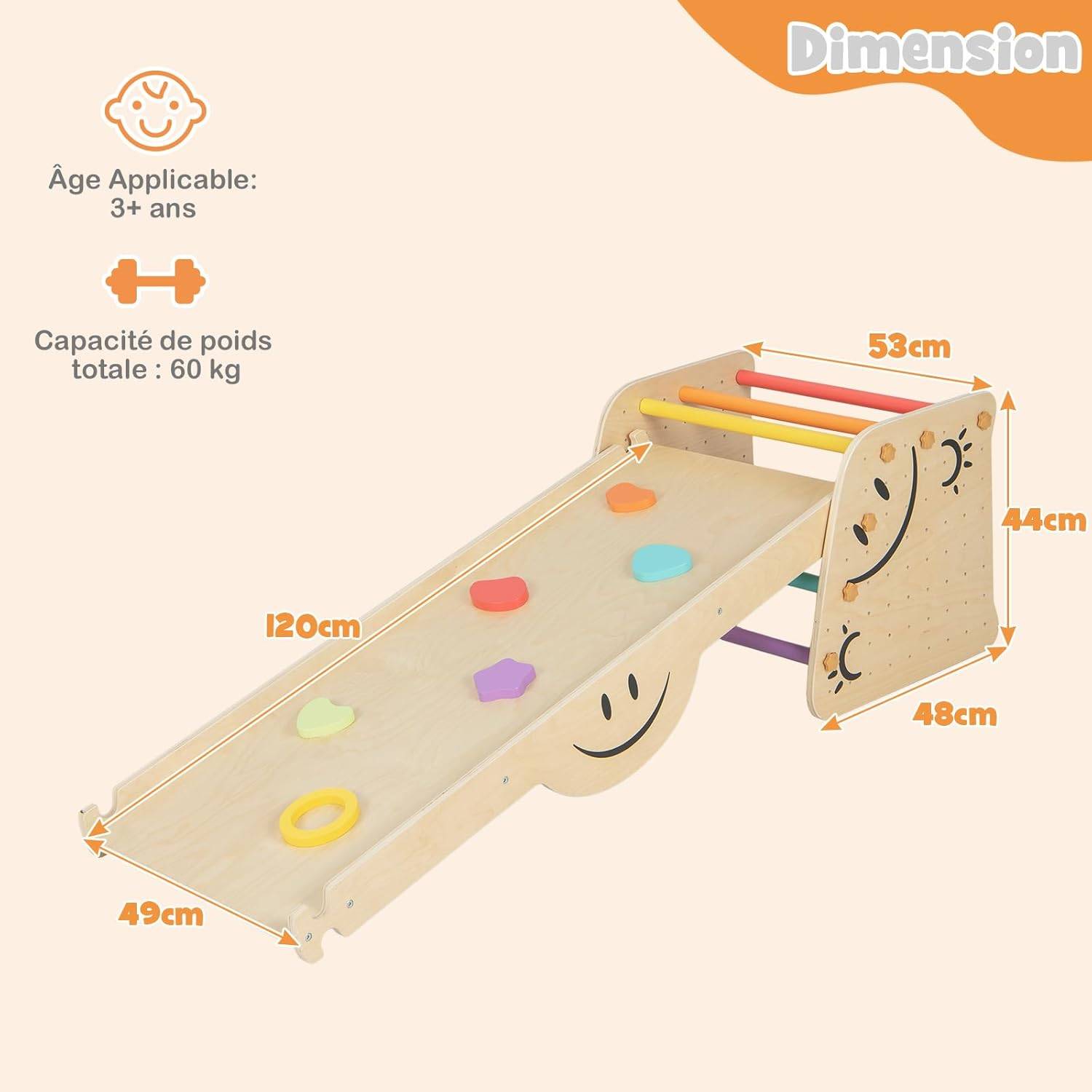 Échelle d'escalade Montessori Enfants avec Rampe Double Face, Jouet d'escalade(Non Pliable) - Image 3