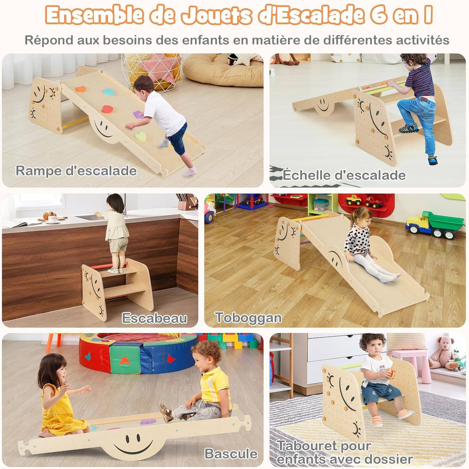 Échelle d'escalade Montessori Enfants avec Rampe Double Face, Jouet d'escalade(Non Pliable) - Image 1