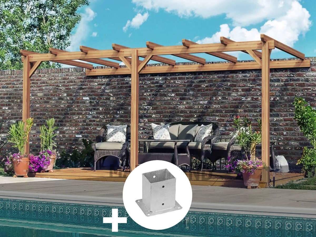 Pergola adossée en lamellé-collé Versailles 400 x 300 cm + 2 supports poteaux - Maderland - Image 1