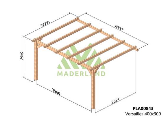 Pergola adossée en lamellé-collé Versailles 400 x 300 cm + 2 supports poteaux - Maderland - Image 3