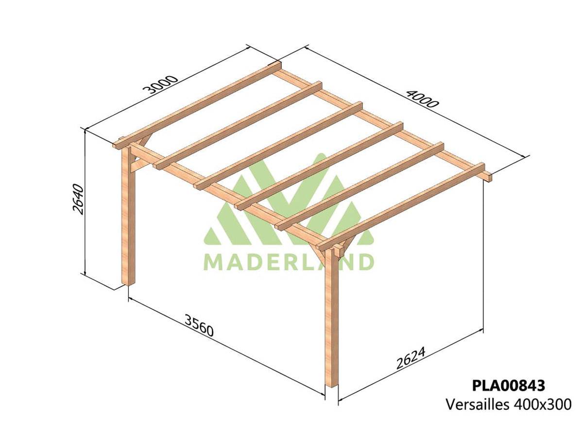 Pergola adossée en lamellé-collé Versailles 400 x 300 cm + 2 supports poteaux - Maderland - Image 3