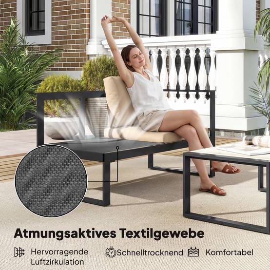Ensemble de mobilier de jardin 4 pièces, 2 canapés 2 places, fauteuil sans accoudoirs et table basse, Kaki - Image 5