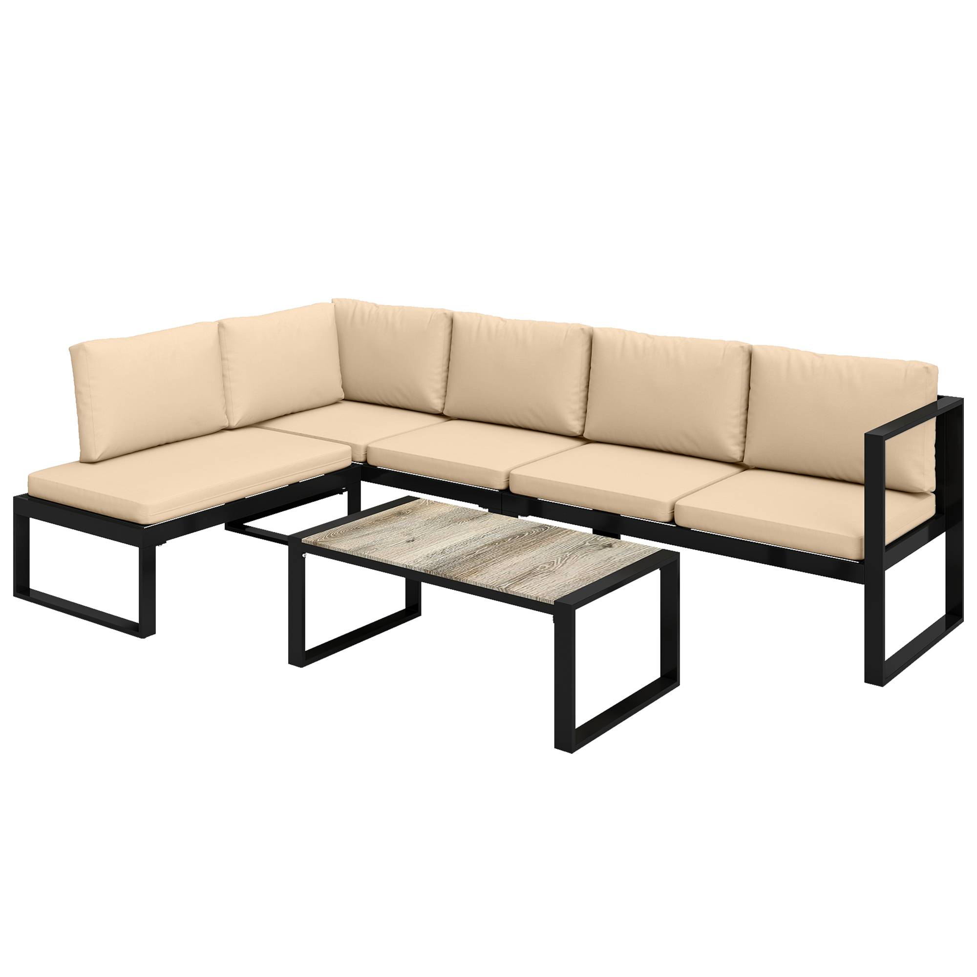 Ensemble de mobilier de jardin 4 pièces, 2 canapés 2 places, fauteuil sans accoudoirs et table basse, Kaki - Image 1