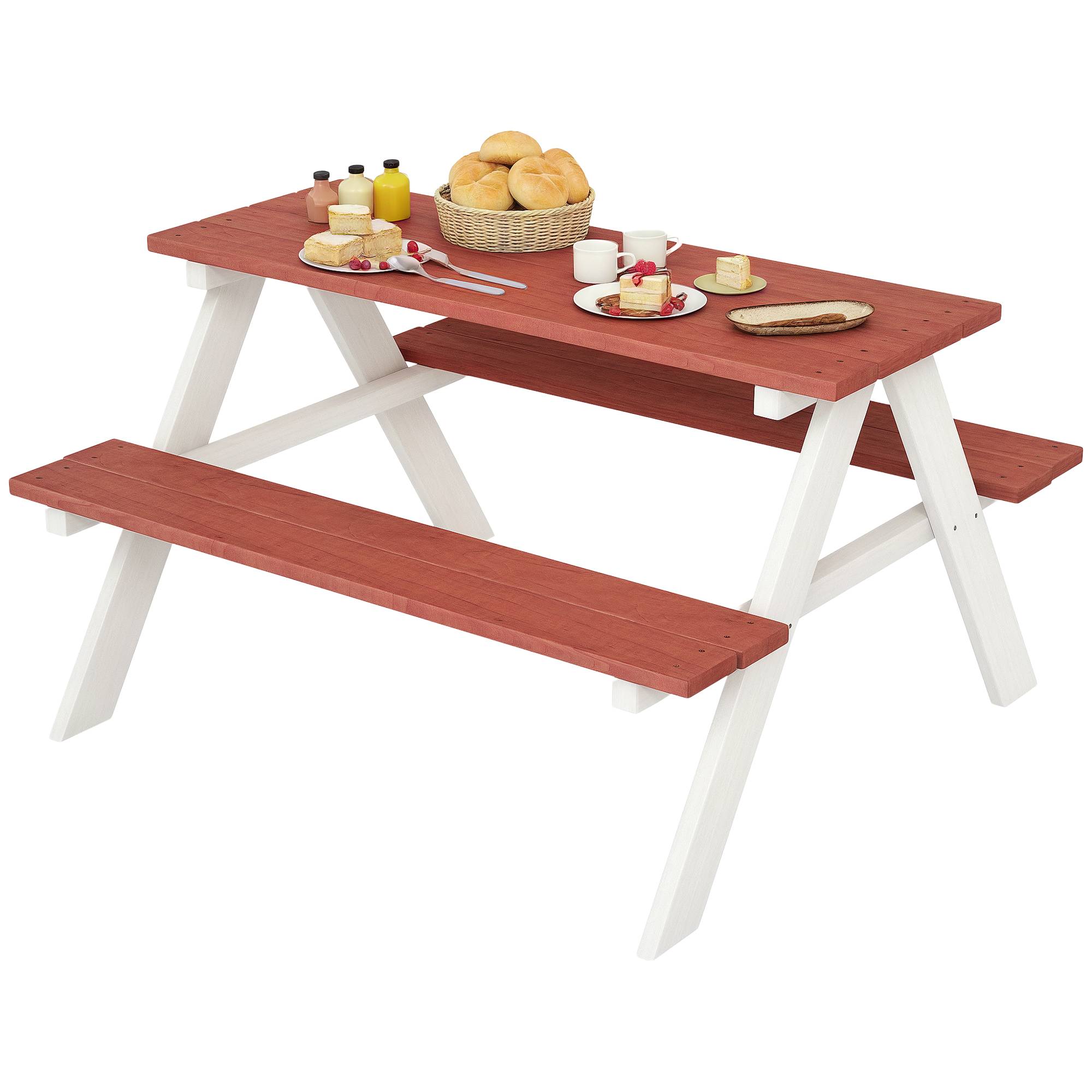 Maison Chic - Table de pique-nique pour enfants avec bancs en bois massif table enfant pour le jardin 89x79x50 cm marron et blanc - Image 3