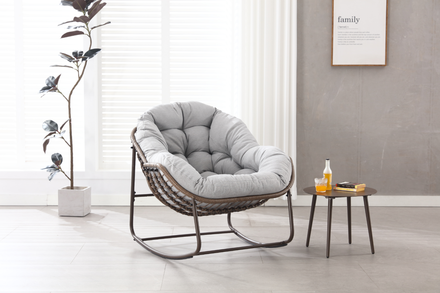 Fauteuil à bascule œuf résine tressée pour jardin relaxation 90x106cm gris - ComfortXL Outdoor Living - Image 1