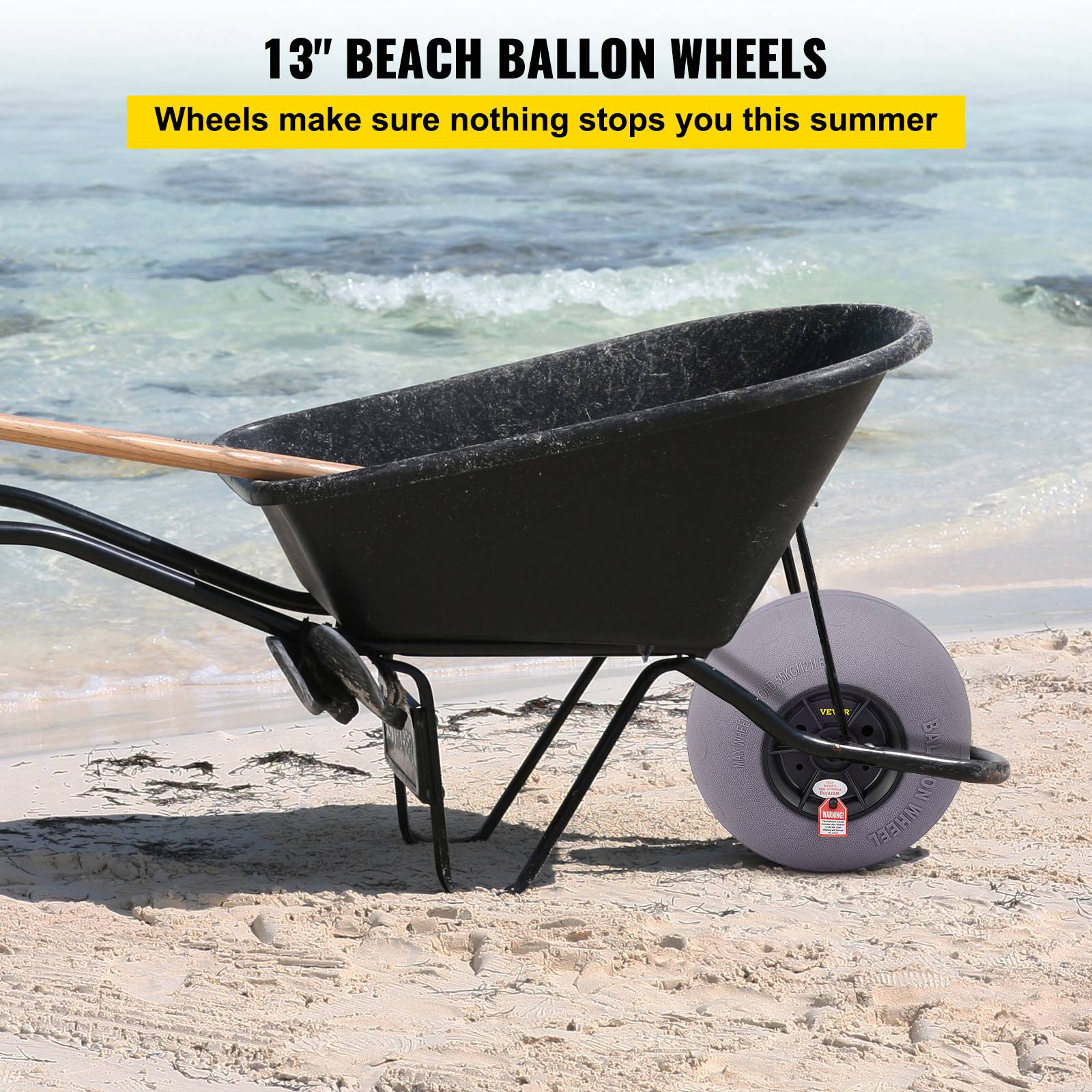 Vevor - VEVOR Roues plage 2x33 cm, pneus ballon, charge 55 kg. Basse pression, pour terrain sablonneux. - Image 2