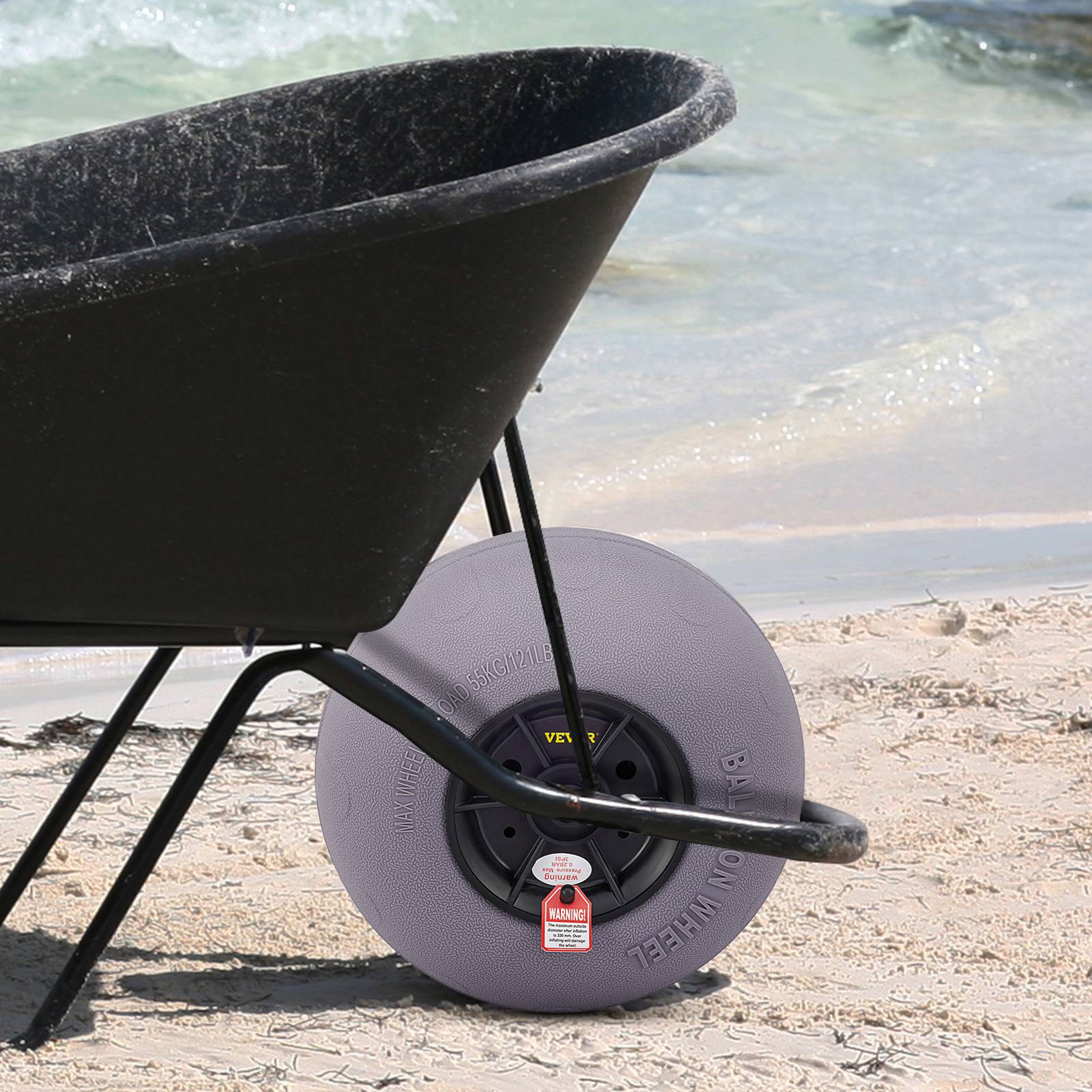 Vevor - VEVOR Roues plage 2x33 cm, pneus ballon, charge 55 kg. Basse pression, pour terrain sablonneux. - Image 8