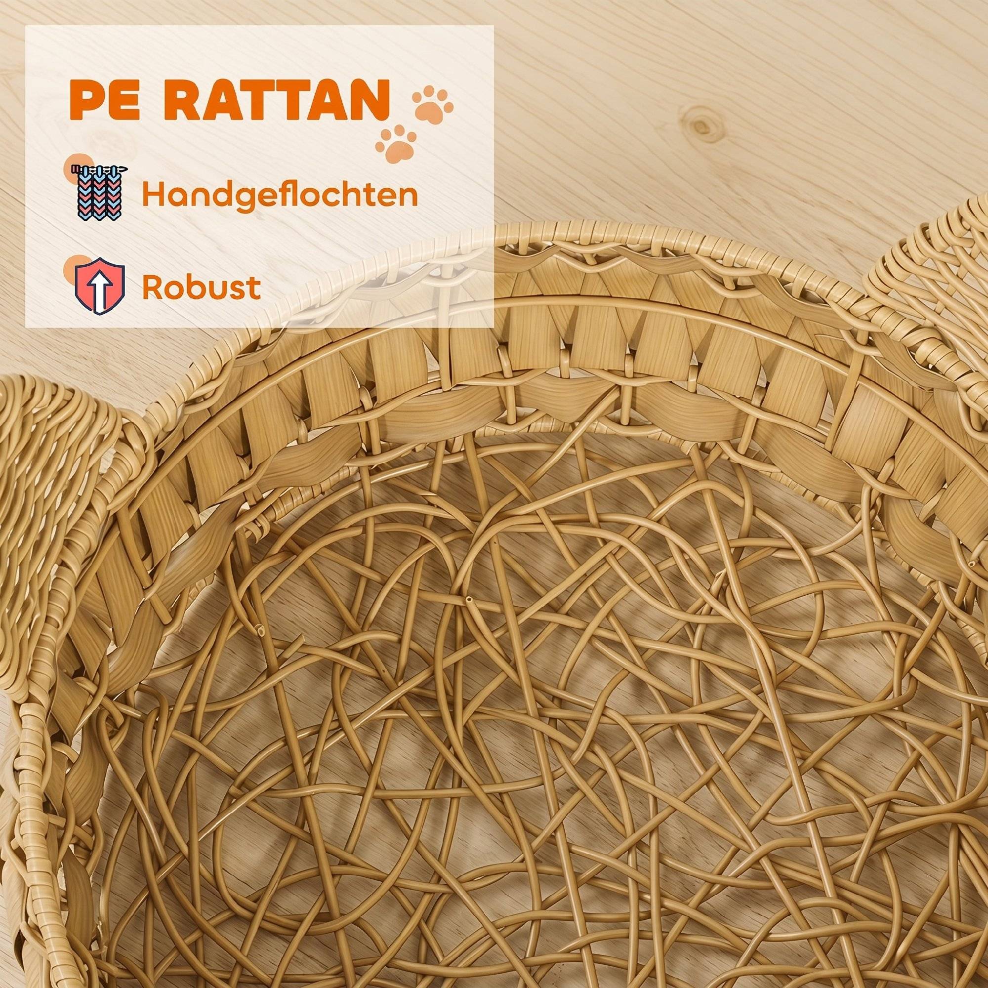 Panier pour chat rotin synthétique marron clair 50 x 50 x 25 cm - PANGIVO - Image 6
