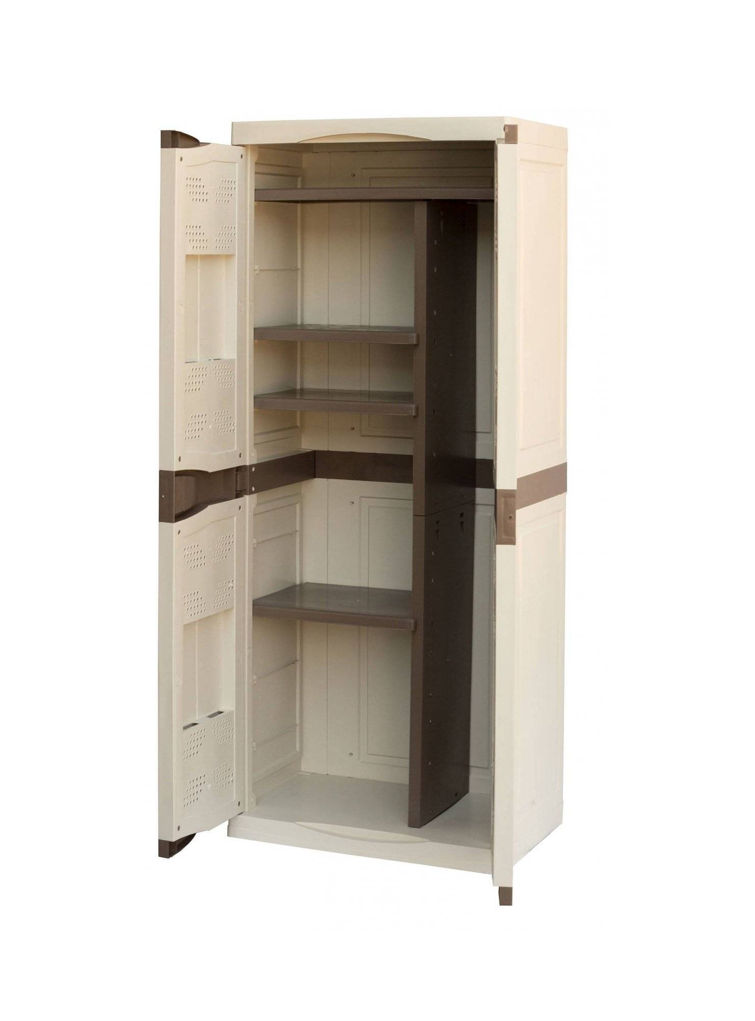 Dmora - Armoire d'extérieur Daldegan, Armoire de balcon polyvalente, Armoire à balais 2 portes, 70x47h178 cm, Beige et Marron, Finition élégante - Dmora - Image 4